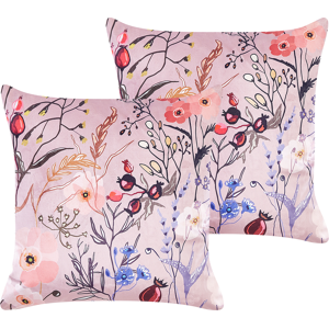 Beliani Set of 2 Pink Decorative Pillows Polyester 45 x 45 cm Velvet Flower Pattern Modern Traditional Living Room Bedroom Cushions Material:Velvet Size:45x10x45