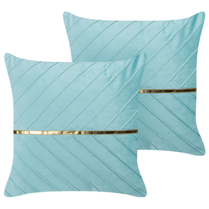 Beliani Set of 2 Decorative Cushions Light Blue Velvet 45 x 45 cm with Gold Accent Glamour Modern Living Room Bedroom Material:Polyester Size:45x10x45