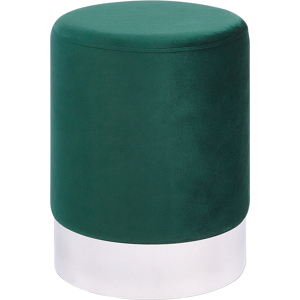 Beliani Pouffe Green Velvet Upholstery Silver Metallic Band Glamour Style Material:Velvet Size:36x44x36