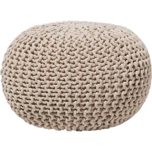 Beliani Pouf Ottoman Beige Knitted Cotton EPS Beads Filling Round Small Footstool 50 x 35 cm Material:Cotton Size:50x35x50