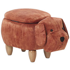 Beliani Kids Animal Stool Brown Velvet Footstool with Storage Wooden Legs Children Seat Material:Velvet Size:36x38x62