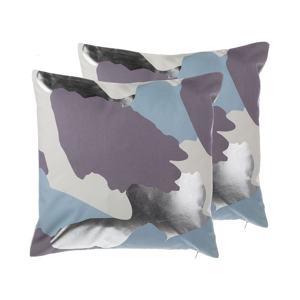 Beliani Set of 2 Decorative Cushions Purple with Silver Abstract Pattern 45 x 45 cm Paint Print Decor Accessories Material:Cotton Size:45x12x45