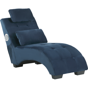 Beliani Chaise Lounge Dark Blue Velvet Inbuilt Bluetooth Speaker USB Charger Modern Design Curved 1 Person Sofa Living Room Material:Velvet Size:66x82x157