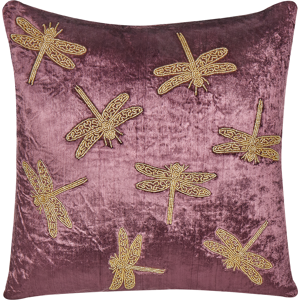 Beliani Decorative Cushion Purple Velvet 45 x 45 cm Animal Pattern Dragonfly Motif Modern Glamour Living Room Bedroom Pillow Material:Velvet Size:45x9x45