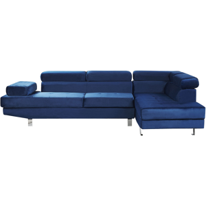 Beliani Corner Sofa Navy Blue Velvet L-shaped 5 Seater Adjustable Headrests and Armrests Modern Living Room Couch Material:Velvet Size:169x93x262