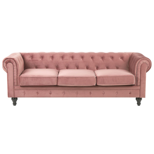 Beliani Chesterfield Sofa Pink Velvet Fabric Upholstery Black Legs 3 Seater Material:Velvet Size:75x70x202