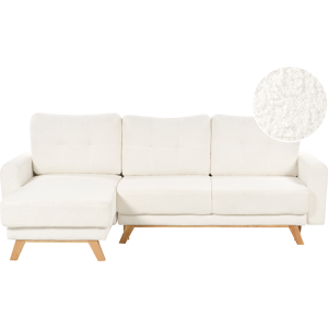 Beliani Right Corner Sofa White Boucle Upholstered with Sleeper Function Pull Out Cushioned Back Wooden Legs Material:Boucle Size:142x95x240