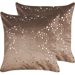 Beliani Set of 2 Decorative Cushions Brown Velvet 45 x 45 cm Gold Dots Foil Print Glamour Decor Accessories Material:Velvet Size:45x8x45