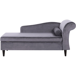 Beliani Chaise Lounge Grey Velvet Upholstery with Storage Right Hand with Bolster Material:Velvet Size:70x77x160