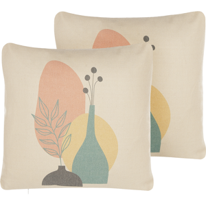 Beliani Set of 2 Throw Cushions Multicolour Cotton and Polyester Blend 45 x 45 cm Decorative Soft Home Accessory Flower Abstract Print Vases Material:Polyester Size:45x10x45