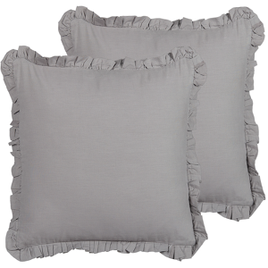 Beliani Set of 2 Decorative Cushions Grey Linen 45 x 45 cm Solid Colour Fringe Home Decoration Material:Linen Size:45x10x45