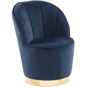 Beliani Armchair Dark Blue Velvet Gold Metal Base Round Accent Tub Chair Glam Retro Living Room Material:Velvet Size:61x72x56