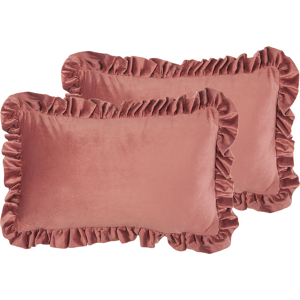 Beliani Set of 2 Scatter Cushions Pink Velvet 30 x 50 cm with Ruffles Chair Cushion Glam Retro Material:Velvet Size:50x7x30