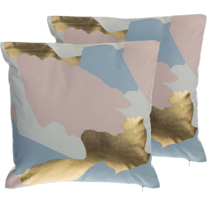 Beliani Set of 2 Decorative Cushions Pink with Gold Abstract Pattern 45 x 45 cm Paint Print Decor Accessories Material:Cotton Size:45x12x45