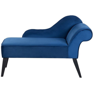 Beliani Chaise Lounge Blue Velvet Upholstery Dark Wood Legs Right Hand Retro Material:Velvet Size:60x77x118