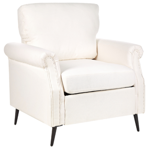 Beliani Armchair White Fabric Upholstery Black Metal Legs Rolled Arms Removable Cushions Retro Style Living Room Material:Polyester Size:67x88x85