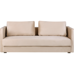 Beliani Sofa Bed Beige Velvet 3 Seater Storage Compartment Removable Cushions Modern Material:Velvet Size:102x87x220