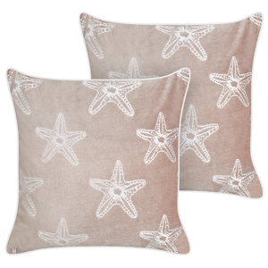 Beliani Set of 2 Scatter Cushions Pink Velvet 45 x 45 cm Marine Starfish Motif Square Polyester Filling Home Accessories Material:Velvet Size:45x10x45