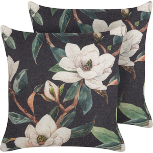 Beliani Set of 2 Decorative Cushions Black Multicolour Floral Pattern 45 x 45 cm  Vintage Boho Decor Accessories Material:Polyester Size:45x12x45