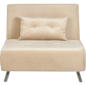 Beliani Sofa Bed Beige Velvet Fabric Upholstery Single Sleeper Fold Out Chair Bed with Cushion Modern Design Material:Velvet Size:87/191x89x100