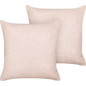 Beliani Set of 2 Decorative Cushions Pink Boucle 45 x 45 cm Woven Removable with Zipper Boho Decor Accessories Material:Boucle Size:45x4x45