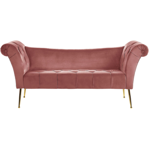 Beliani Chaise Lounge Pink Velvet Upholstery Tufted Double Ended Seat with Metal Gold Legs Material:Velvet Size:70x76x175