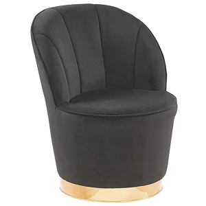 Beliani Armchair Black Velvet Gold Metal Base Round Accent Tub Chair Glam Retro Living Room Material:Velvet Size:61x72x56