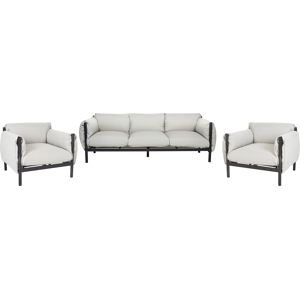 Beliani Aluminium Garden Seat 3 Seater Sofa with Armchairs Black Aluminium Frame Light Grey Water Repellent Fabric Cushions  Material:Aluminium Size:xx