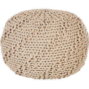 Beliani Pouf Ottoman Beige 50 x 35 cm Knitted Cotton EPS Beads Filling Round Small Footstool  Material:Cotton Size:50x35x50