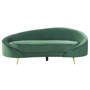 Beliani Sofa Emerald Green Velvet Glamour Curved Retro Styled 3 Seater with Gold Metallic Legs  Material:Velvet Size:84x69x183