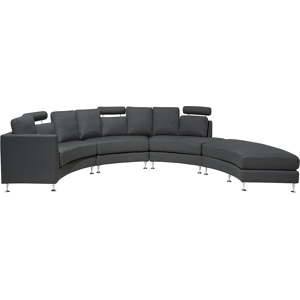 Beliani Curved Sofa Dark Grey Upholstery Modular 7-Seater Adjustable Headrests Modern Material:Polyester Size:236x76x448