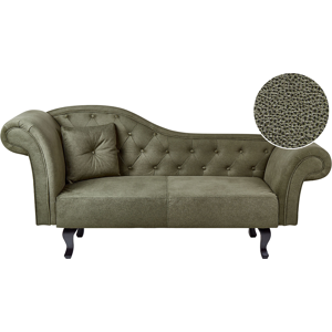 Beliani Chaise Lounge Olive Green Velvet Button Tufted Upholstery Left Hand with Cushion Retro Traditional Style Easy Clean Pet Friendly Material:Velvet Size:59x81x192