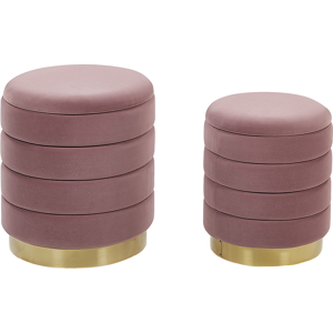 Beliani Set of 2 Storage Pouffes with Storage Yellow Velvet Upholstery Gold Stainless Steel Base Modern Design Material:Velvet Size:40/33x44/38x40/33