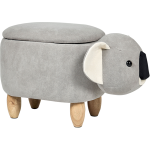 Beliani Animal Coala Children Stool with Storage Grey Velvet Wooden Legs Nursery Footstool Material:Velvet Size:61x37x32