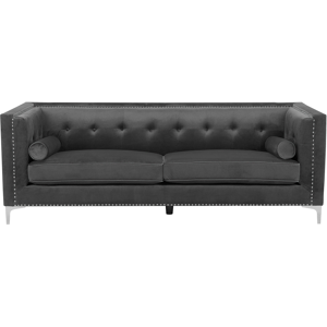 Beliani Velvet 3 Seater Sofa Dark Grey Glamour Buttoned Back Material:Velvet Size:82x74x211