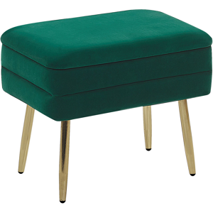 Beliani Storage Bench Dark Green Polyester Velvet Upholstery Golden Iron Legs Glam Design Living Room Footstool Material:Velvet Size:34x43x49