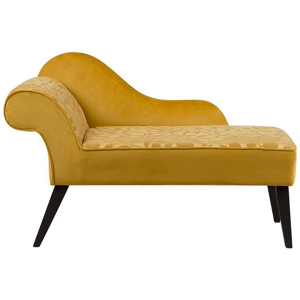 Beliani Chaise Lounge Yellow Fabric Upholstery Dark Wood Legs Left Hand Glam Style Material:Velvet Size:60x77x118