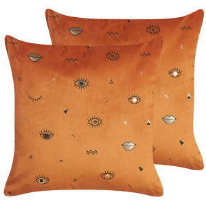 Beliani Set of 2 Decorative Cushions Orange Velvet 45 x 45 cm Eye Motif Glamour Decor Accessories Material:Velvet Size:45x8x45