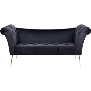 Beliani Chaise Lounge Black Velvet Upholstery Tufted Double Ended Seat with Metal Gold Legs Material:Velvet Size:70x76x175