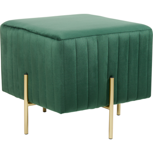 Beliani Footstool Green Velvet Upholstered Ottoman Pouffe Gold Metal Legs 48 x 48 cm Square Seat Glamour  Material:Velvet Size:48x41x48