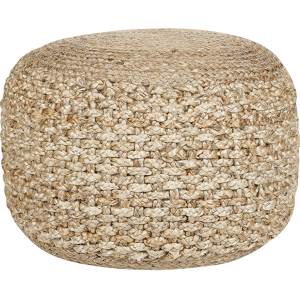 Beliani Pouf Ottoman Beige Knitted Jute EPS Beads Filling Round Small Footstool 50 x 35 cm Boho Style Living Room Material:Jute Size:50x35x50