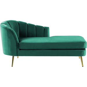 Beliani Chaise Lounge Emerald Green Velvet Upholstery Gold Metal Legs Left Hand Material:Velvet Size:76x75x150