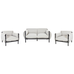 Beliani Aluminium Garden Seat 2 Seater Sofa with Amrchairs Black Aluminium Frame Light Grey Water Reppelant Fabric Cushions  Material:Aluminium Size:xx