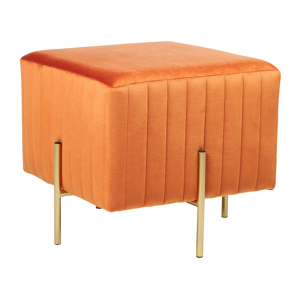 Beliani Footstool Orange Velvet Upholstered Ottoman Pouffe Gold Metal Legs 48 x 48 cm Square Seat Glamour  Material:Velvet Size:48x41x48