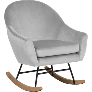 Beliani Rocking Chair Light Grey Velvet Light Wood Base Nursery Glam Modern Style Material:Velvet Size:91x90x74