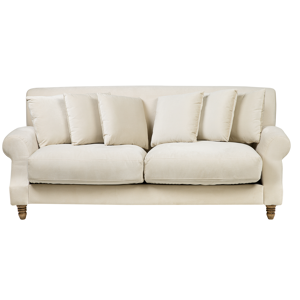 Beliani Sofa with 6 Pillows Off-White Velvet Upholstery Light Wood Legs 3 Seater Material:Velvet Size:102x82x186