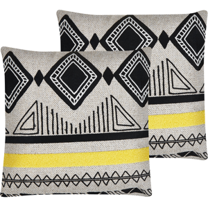 Beliani Set of 2 Scatter Cushions Black with Beige Polyester 45 x 45 cm Boho Zip Living Room Bedroom Material:Polyester Size:45x12x45