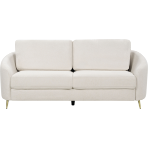 Beliani Sofa Light Beige Fabric Upholstery Gold Legs 3 Seater Couch Retro Material:Polyester Size:86x88x203