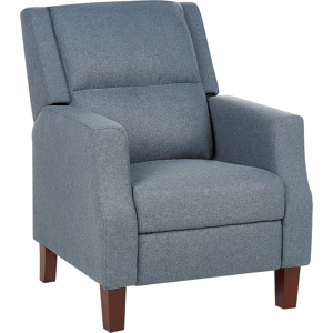 Beliani Recliner Chair Blue Fabric Upholstery Push-Back Manually Adjustable Back and Footrest Retro Design Armchair Material:Polyester Size:92/141x97x75