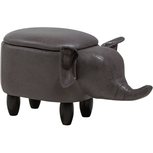 Beliani Animal Elephant Children Stool with Storage Dark Grey Faux Leather Wooden Legs Nursery Footstool Material:Faux Leather Size:32x35x70